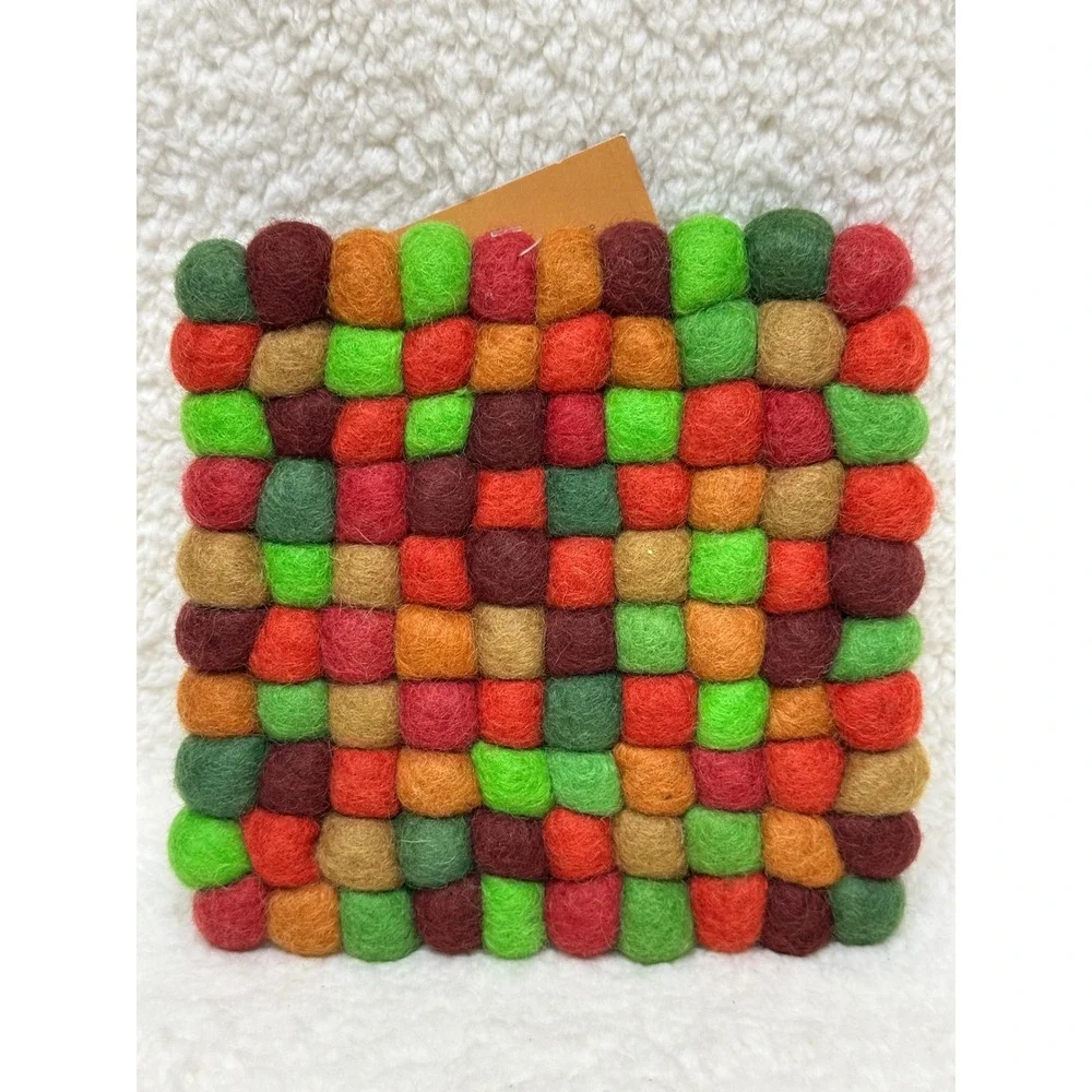 Trader Joe's Felted Wool Trivet Multicolor Handcrafted Nepal Square 7x7